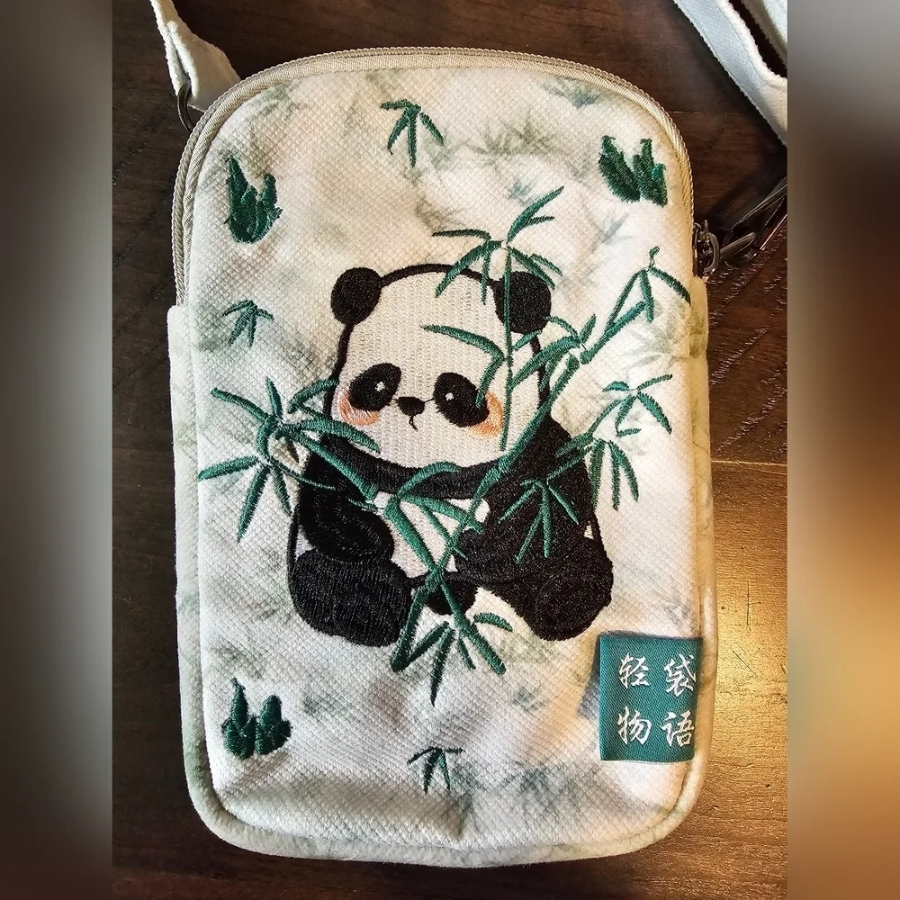 Crossbody Bag Cell Phone Concert Bag Adjustable Strap, Panda Bamboo, 7